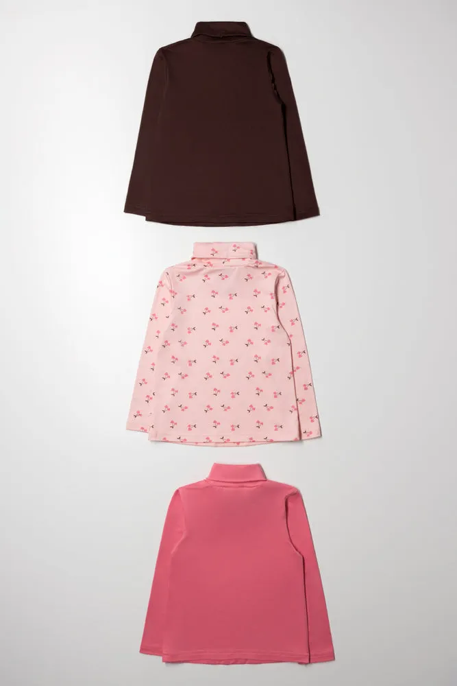 3 Pack Cherry Polonecks Pink And Brown