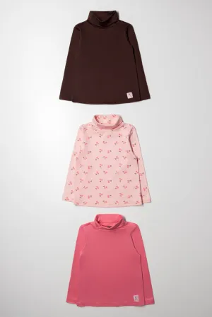 3 Pack Cherry Polonecks Pink And Brown