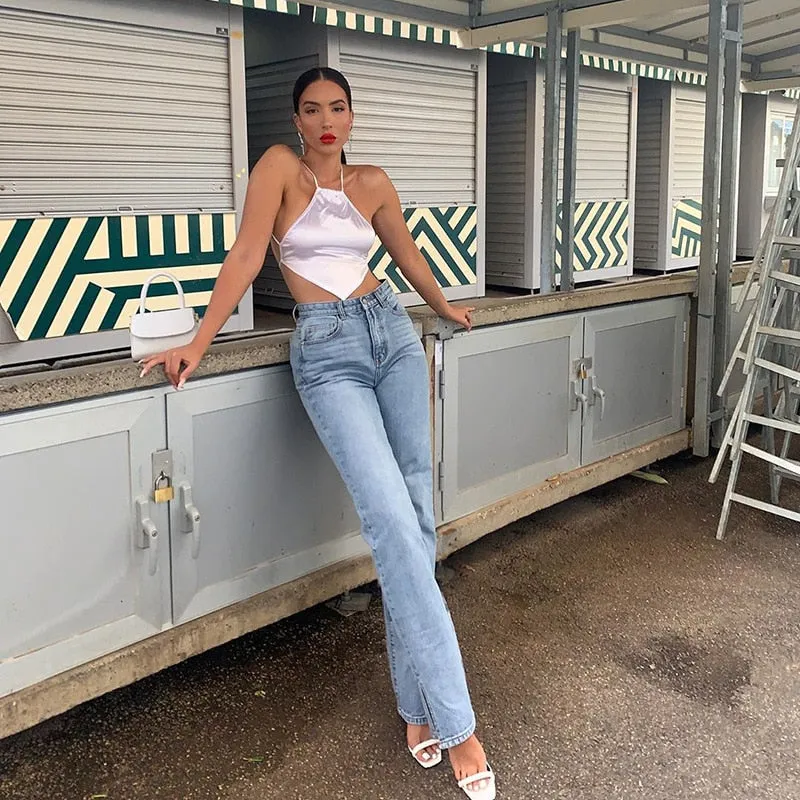 Backless Sexy Camisole Fashion Party Club Streetwear Solid Crop Top Sleeveless