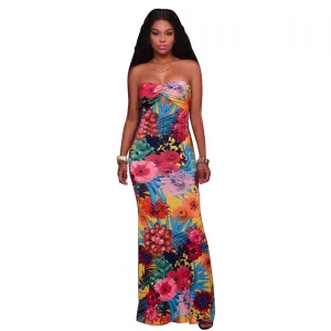 Bahamas Yellow Multi-Color Print Key-Hole Back Maxi Dress #Maxi Dress #Yellow