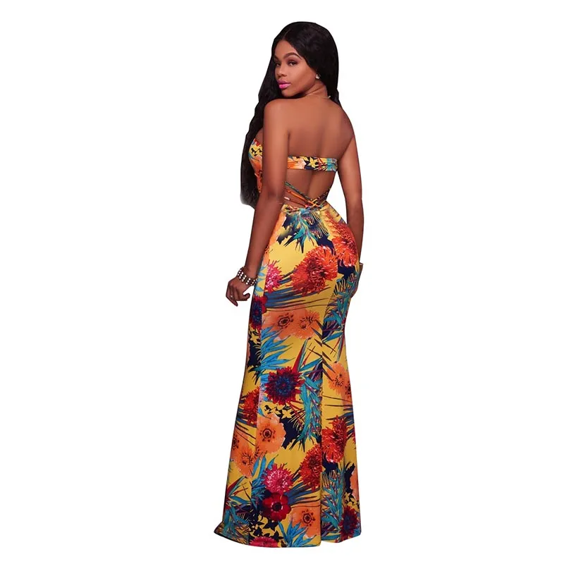 Bahamas Yellow Multi-Color Print Key-Hole Back Maxi Dress #Maxi Dress #Yellow