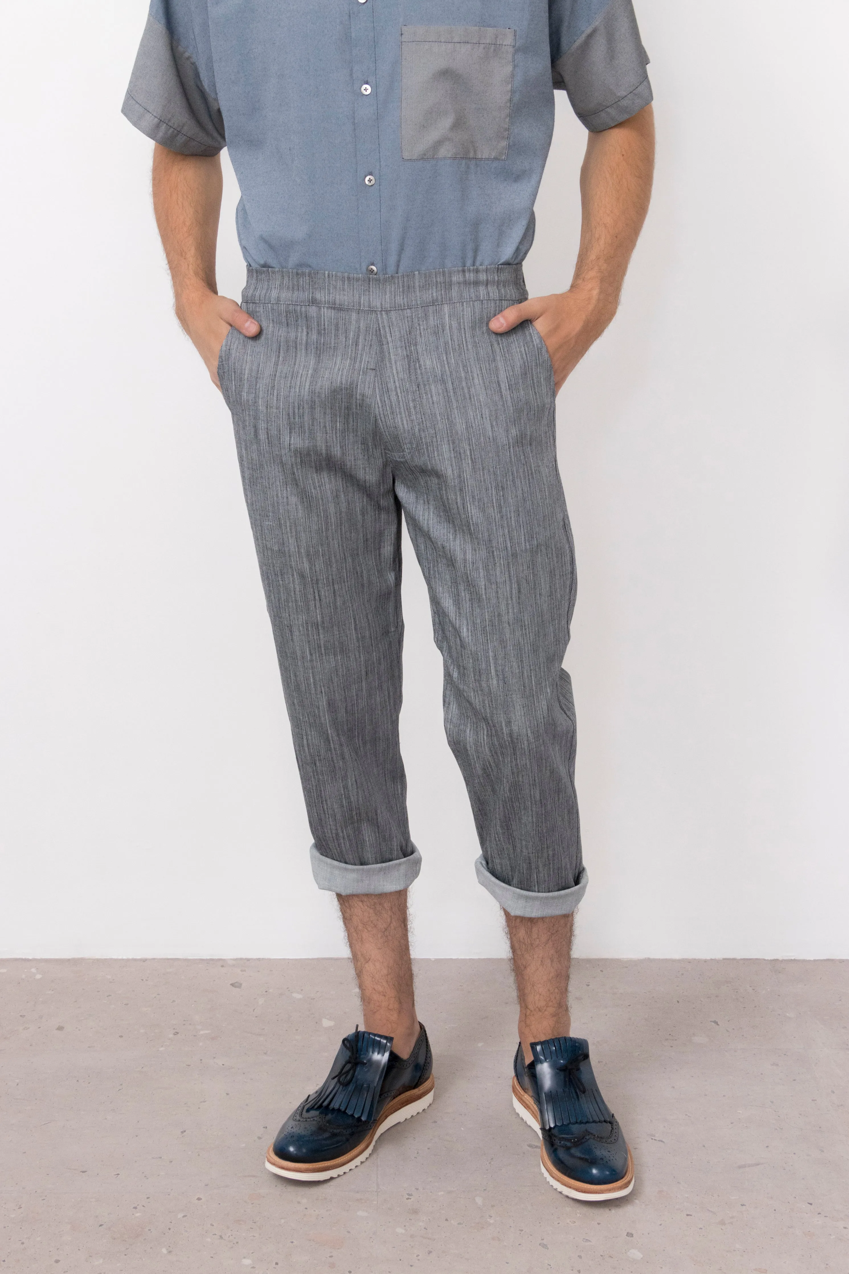 Barium Elastic Waist Stretch Denim Pants