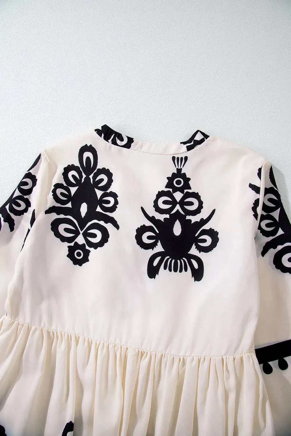 Beige Western Pattern Print Mini Dress