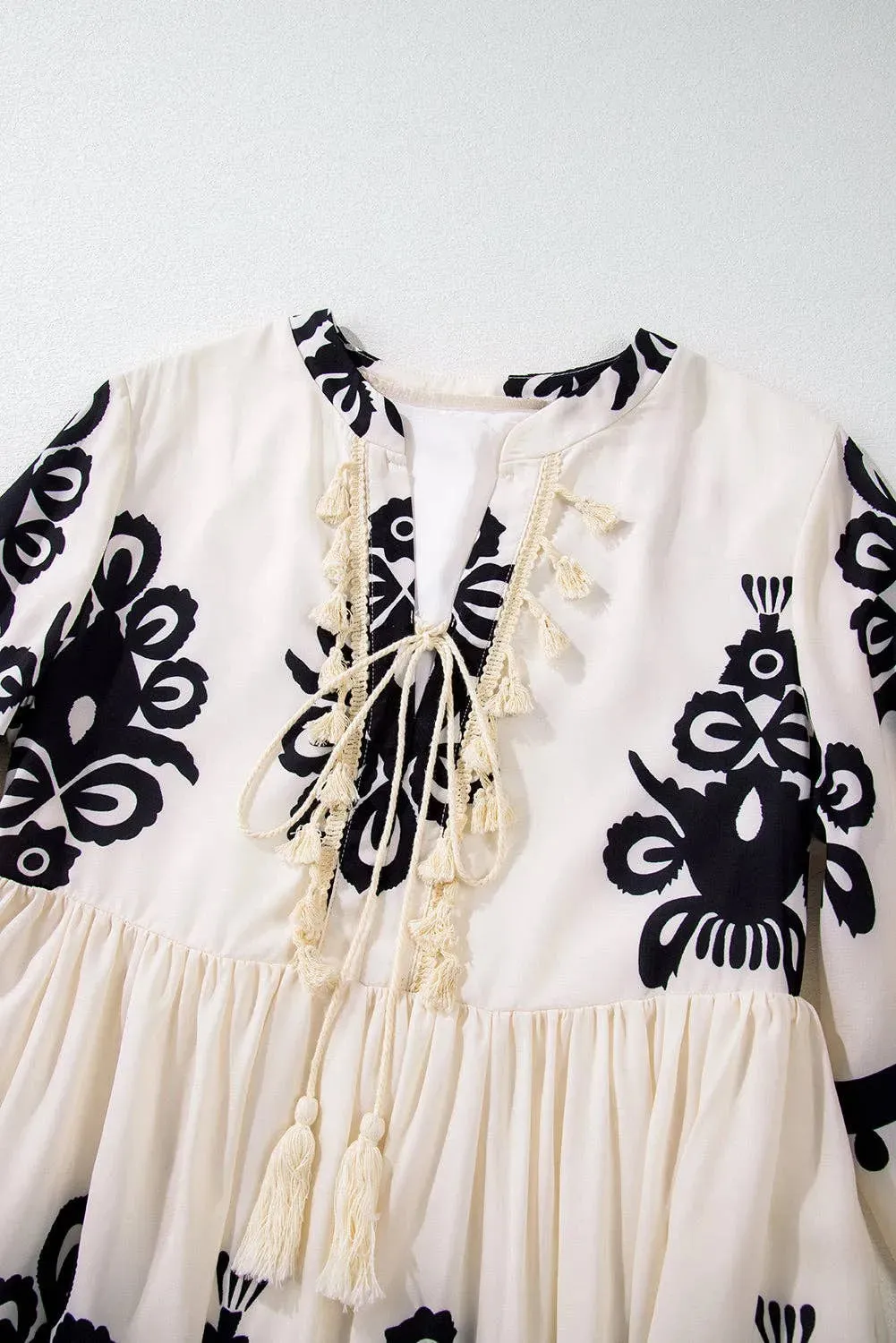 Beige Western Pattern Print Mini Dress