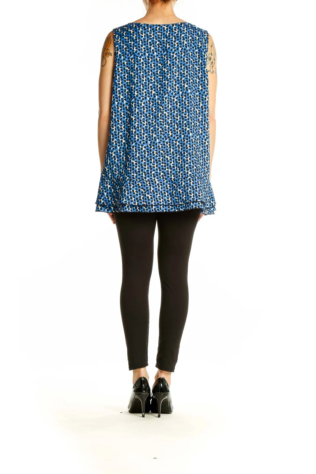 Blue Patterned Sleeveless Blouse