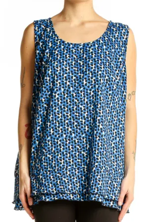 Blue Patterned Sleeveless Blouse