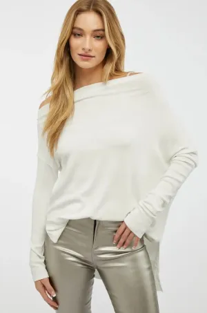 Boat Neck Dolman Sleeve Loose Sweater Top White