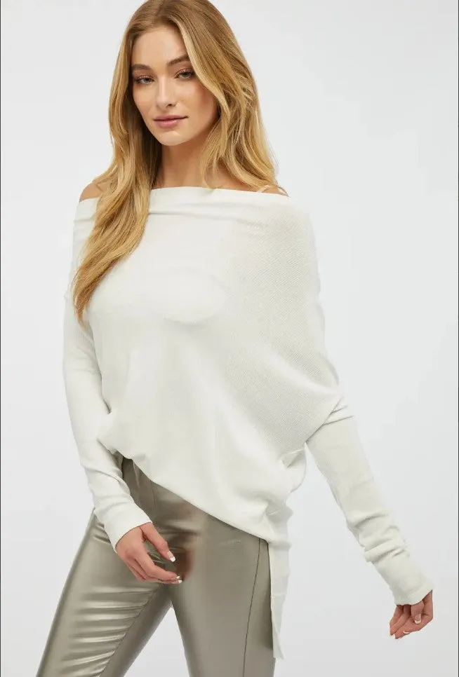 Boat Neck Dolman Sleeve Loose Sweater Top White