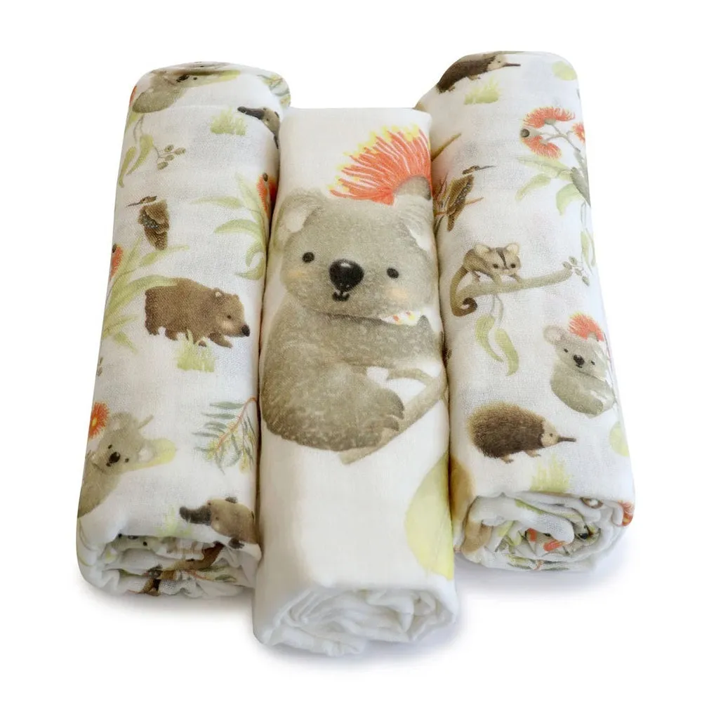 Bubba Blue Aussie 3pk Muslin Wraps
