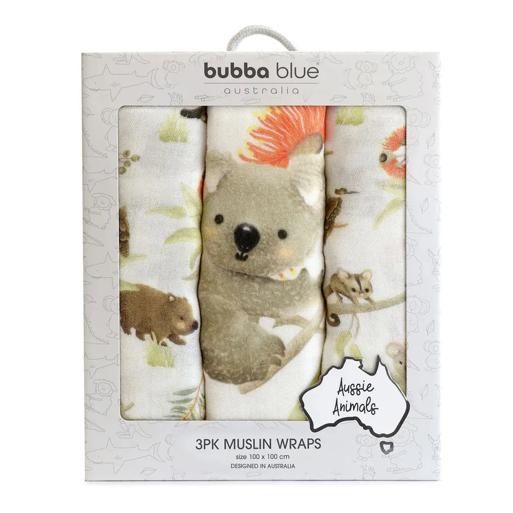 Bubba Blue Aussie 3pk Muslin Wraps
