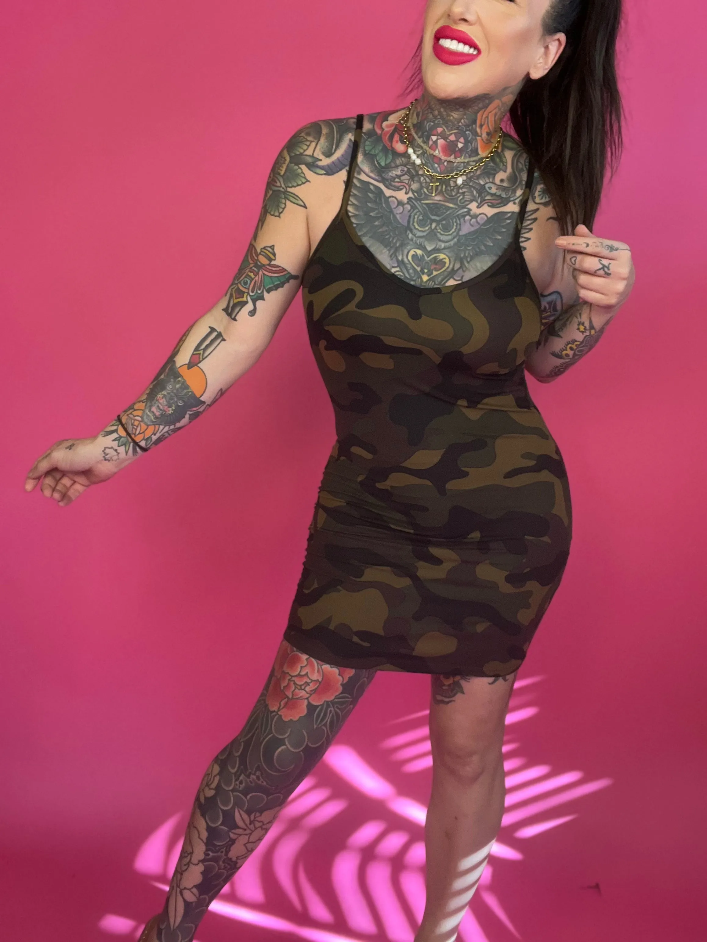 Building Character Spaghetti-Strap Dress (CAMO or LEOPARD)