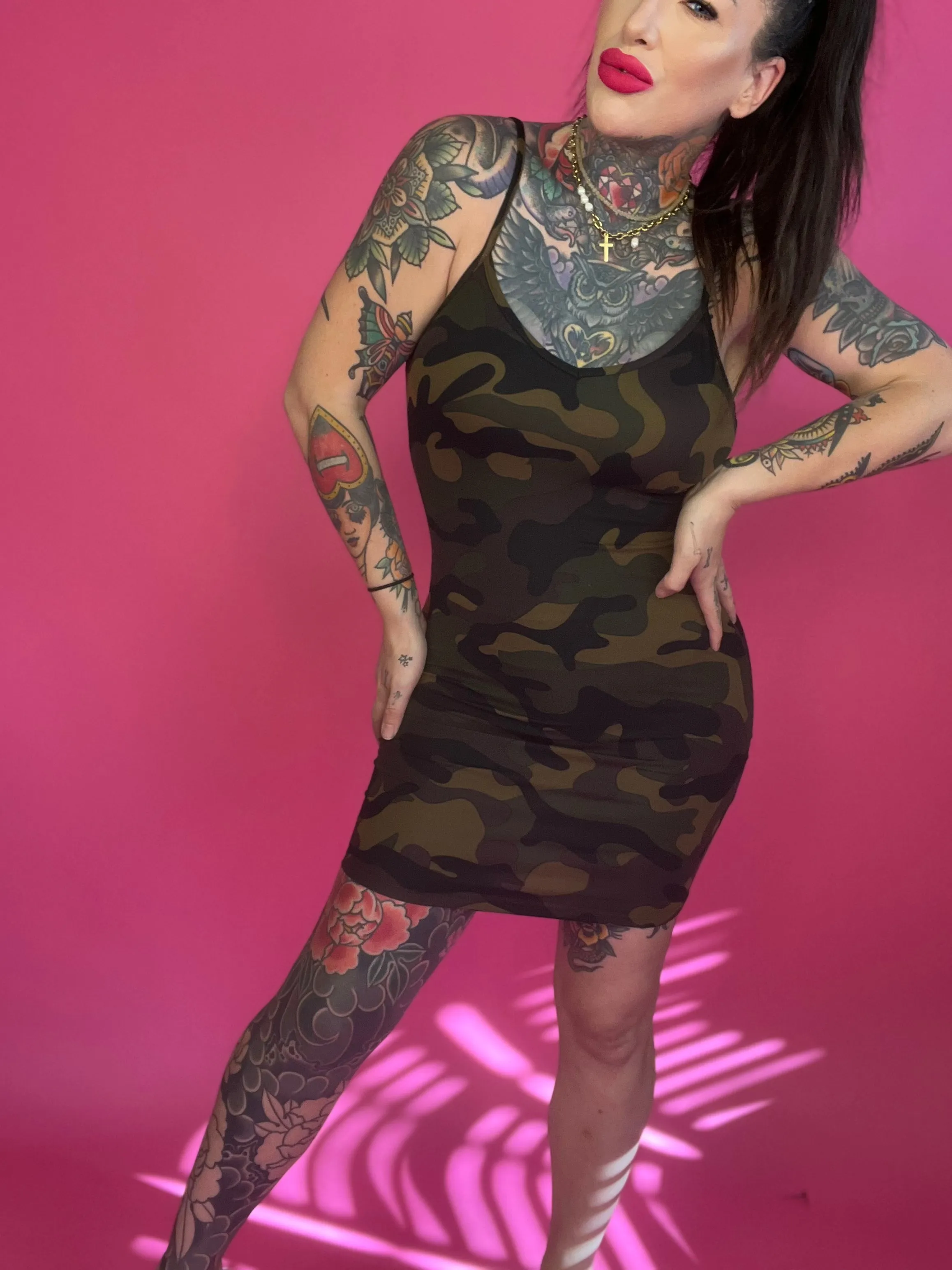 Building Character Spaghetti-Strap Dress (CAMO or LEOPARD)