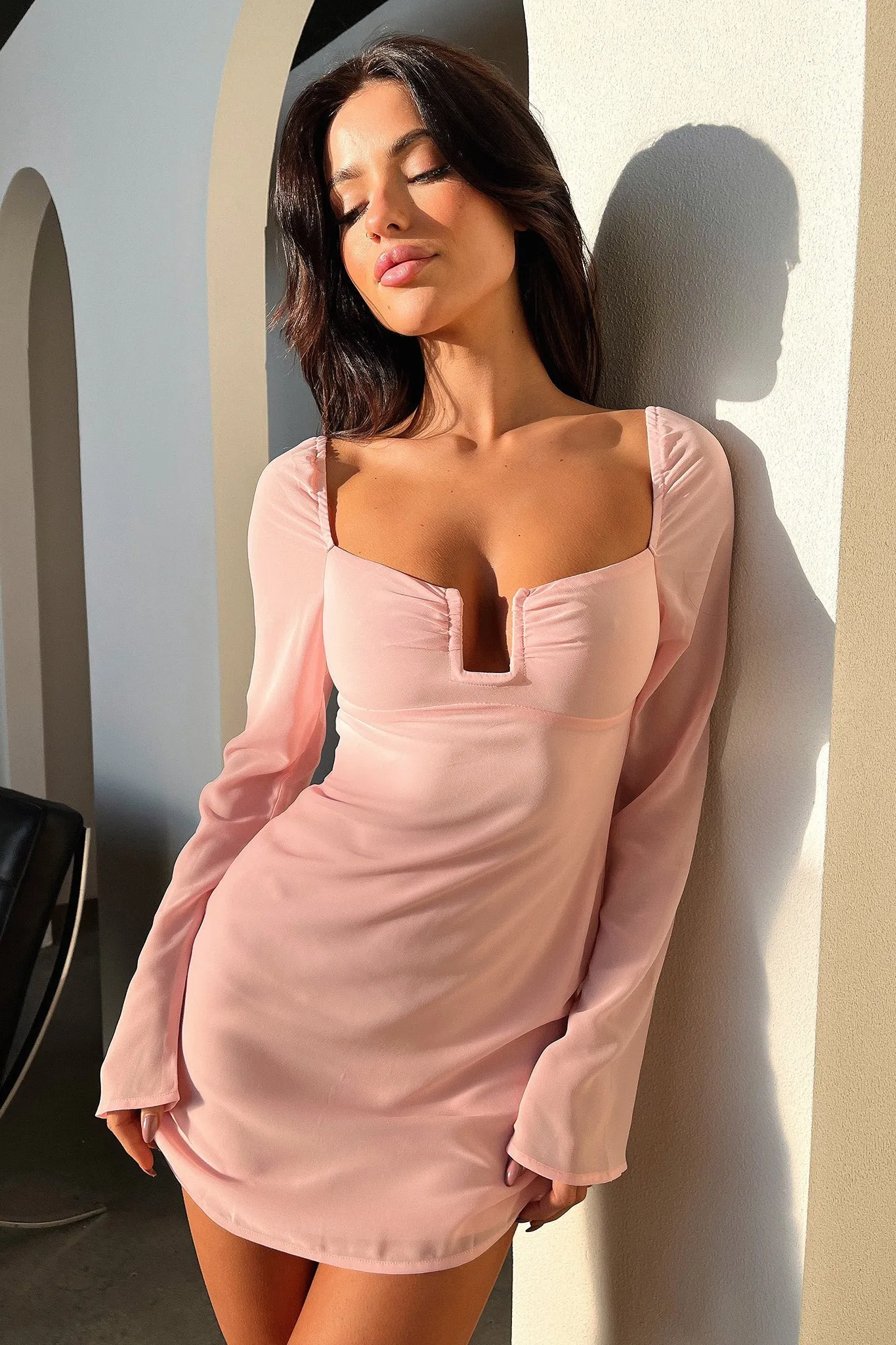 Charisma Long Sleeve Mini Dress - Pink