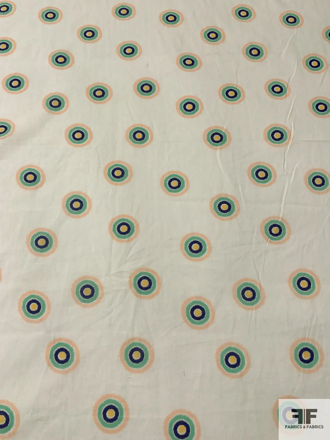 Circle Discs Printed Cotton Voile - Light Ivory / Peach / Seafoam / Navy