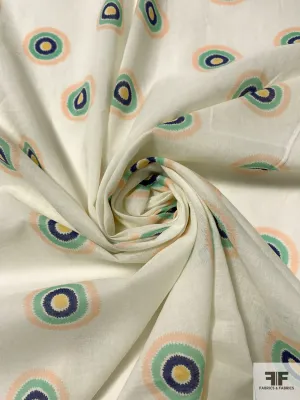 Circle Discs Printed Cotton Voile - Light Ivory / Peach / Seafoam / Navy