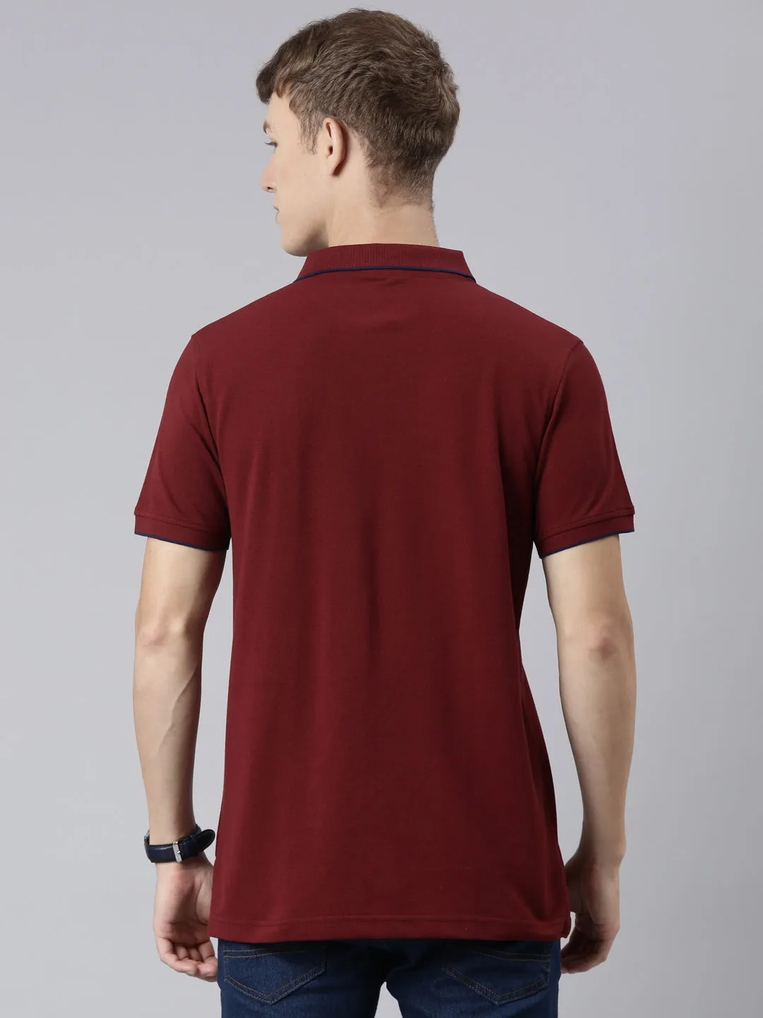 Classic Polo Men's Casual Solid Maroon Half Sleeve Slim Fit T-Shirt | TOY-NOVA-SYRAAH SF P