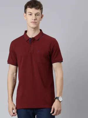 Classic Polo Men's Casual Solid Maroon Half Sleeve Slim Fit T-Shirt | TOY-NOVA-SYRAAH SF P