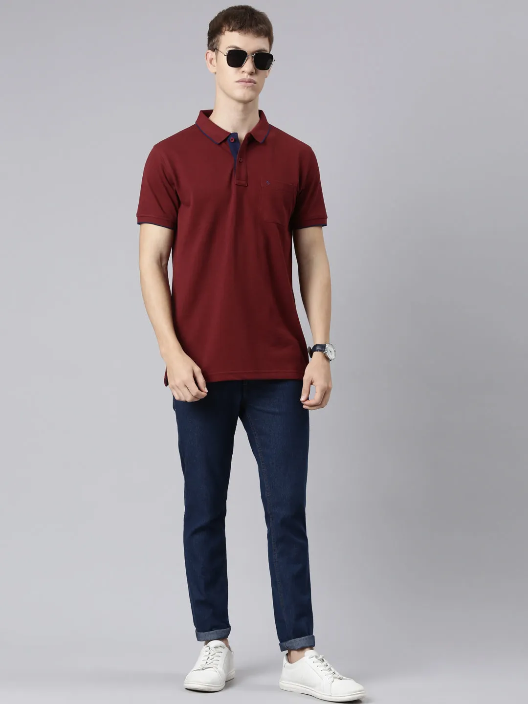 Classic Polo Men's Casual Solid Maroon Half Sleeve Slim Fit T-Shirt | TOY-NOVA-SYRAAH SF P