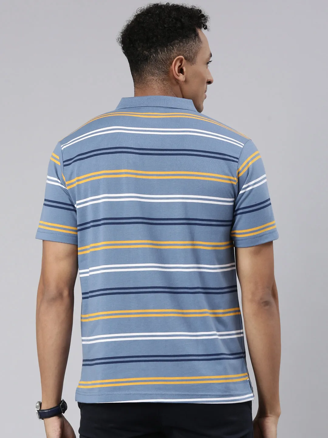Classic Polo Men's Half Sleeve Blue/Yellow Polo Neck Cotton Blend Authentic Fit T-Shirt | AVON - 573 B AF P