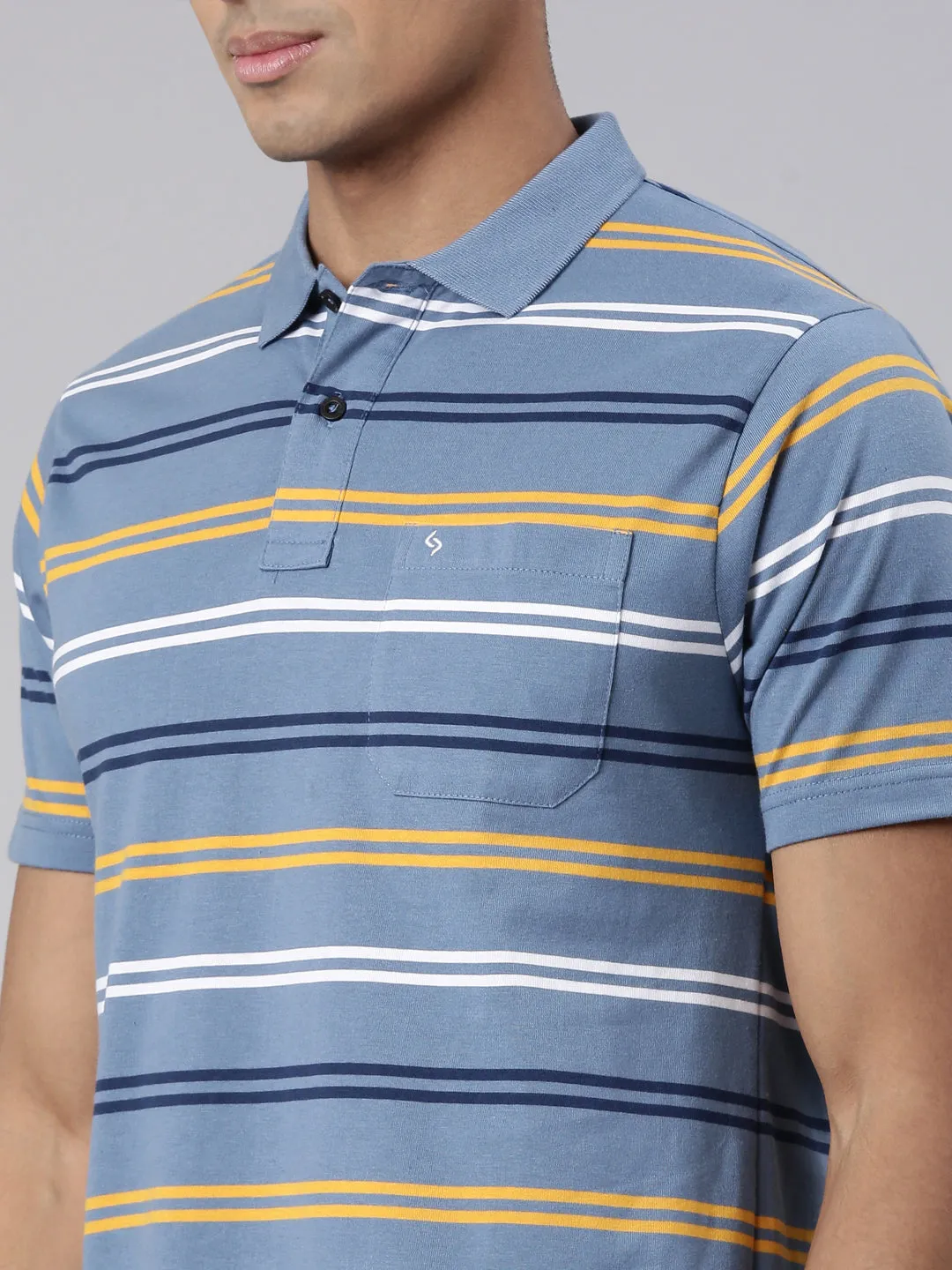 Classic Polo Men's Half Sleeve Blue/Yellow Polo Neck Cotton Blend Authentic Fit T-Shirt | AVON - 573 B AF P