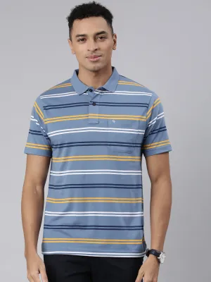 Classic Polo Men's Half Sleeve Blue/Yellow Polo Neck Cotton Blend Authentic Fit T-Shirt | AVON - 573 B AF P
