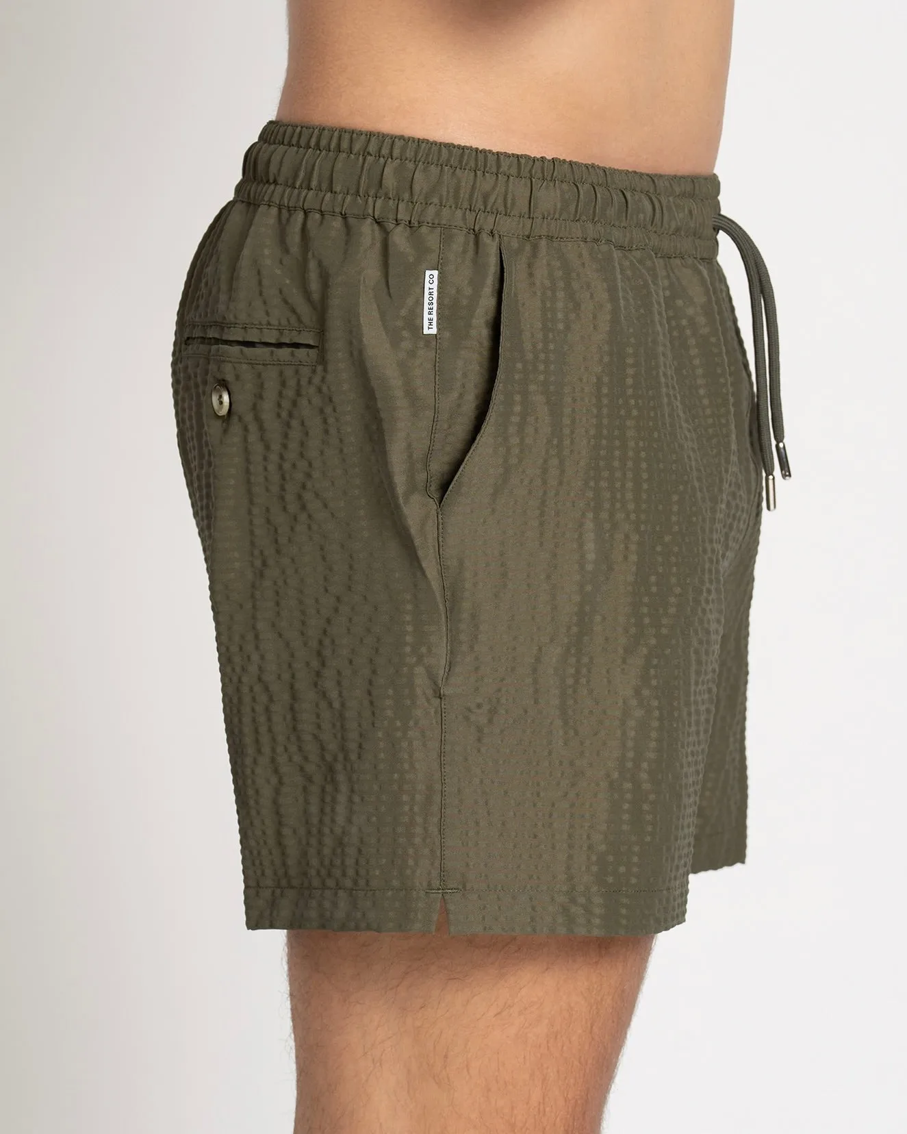 Classic Swim Shorts Olive Seersucker