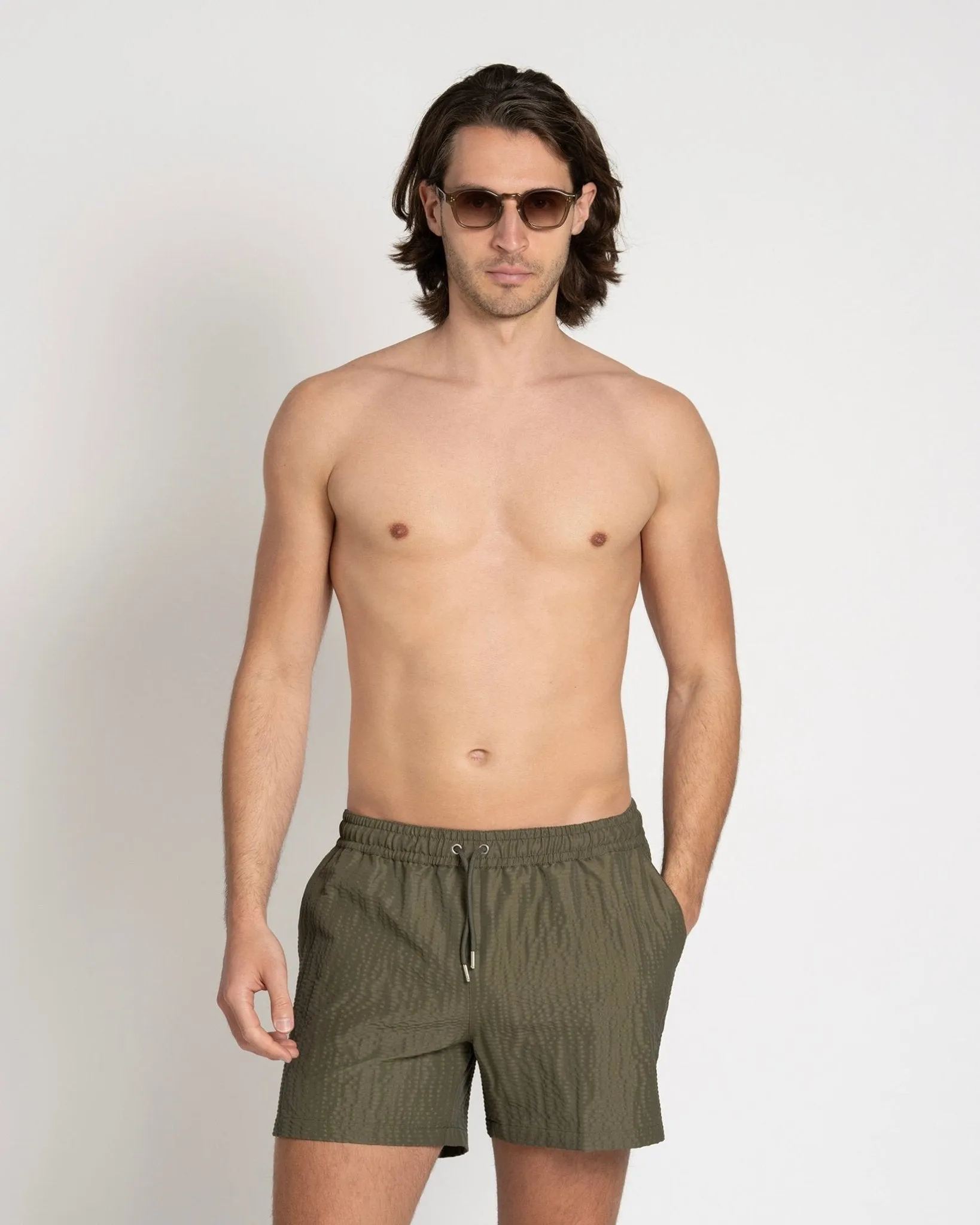 Classic Swim Shorts Olive Seersucker