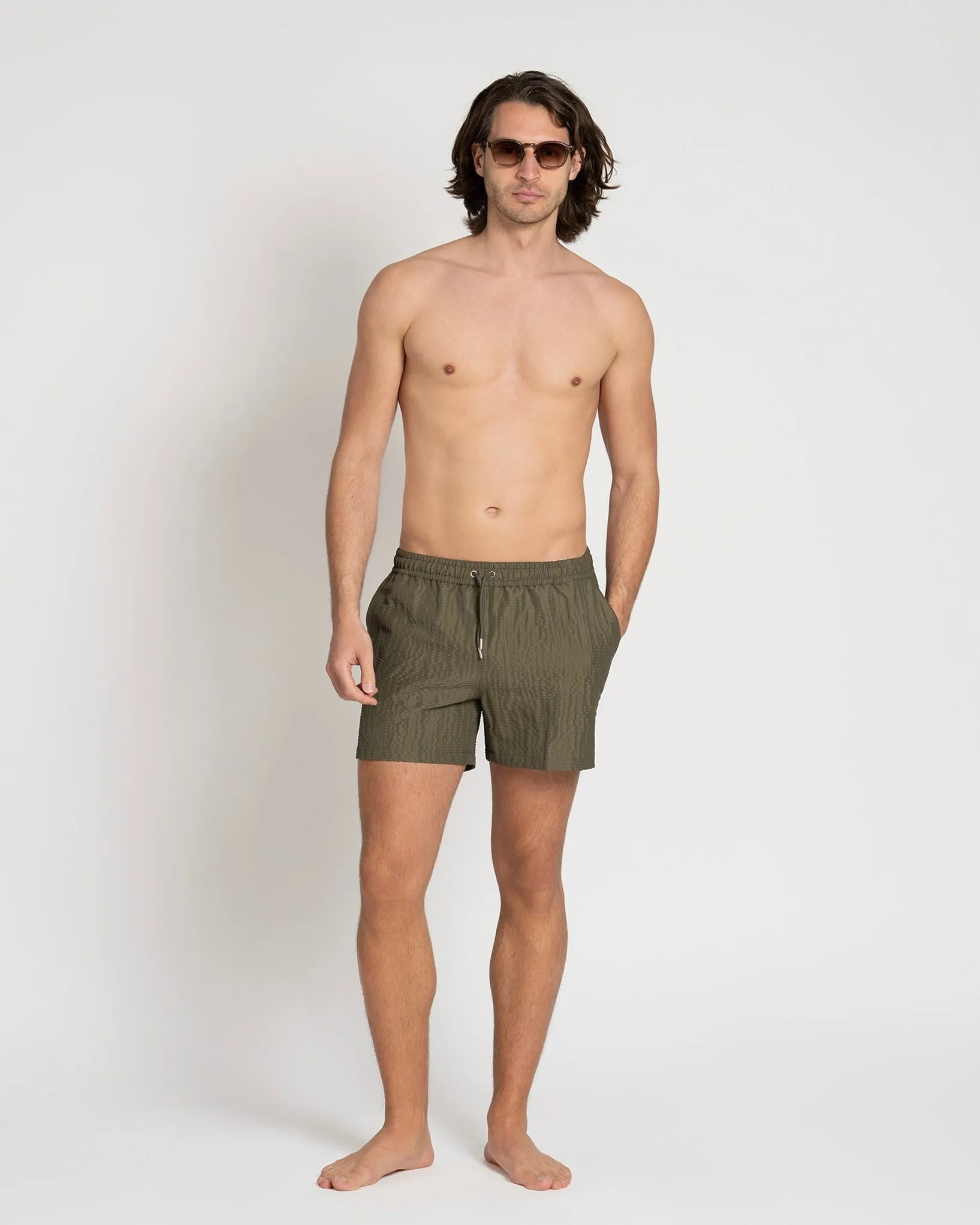 Classic Swim Shorts Olive Seersucker