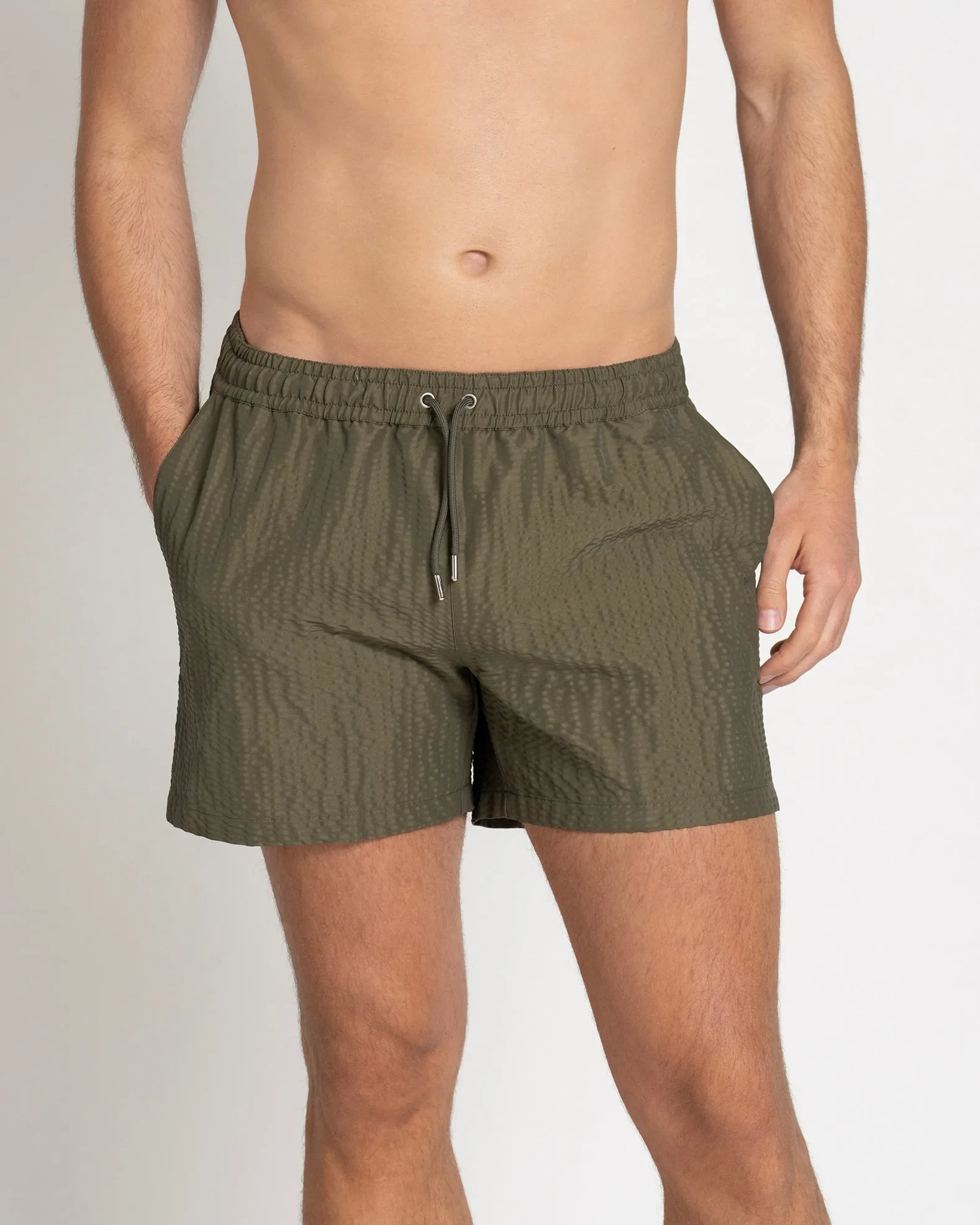 Classic Swim Shorts Olive Seersucker