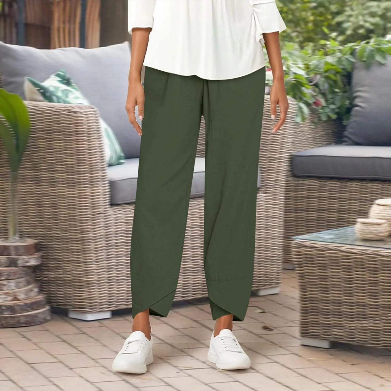 Cotton Capri Pants for Women Summer Baggy Linen Capri Pants High Waist Wide Leg Crop Pants Comfy Palazzo Trousers