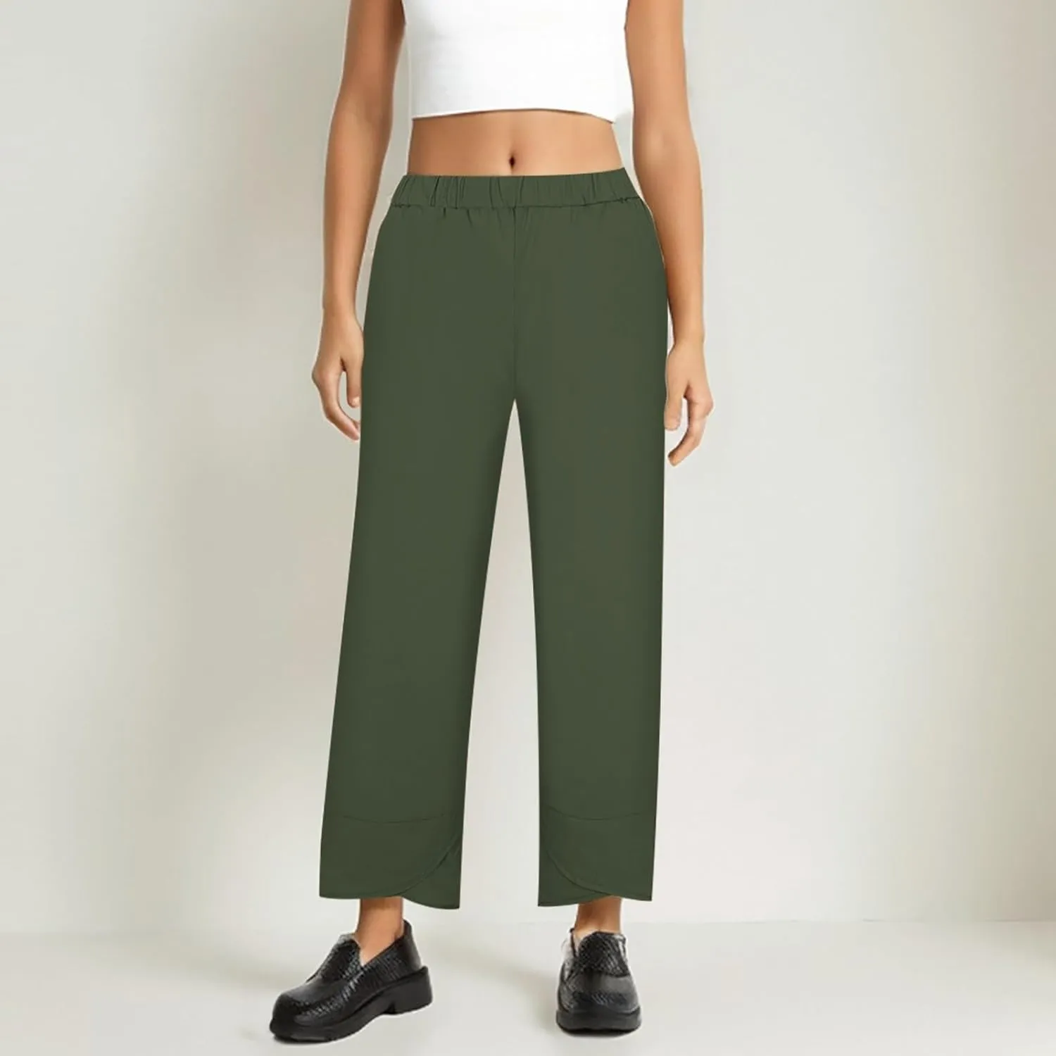 Cotton Capri Pants for Women Summer Baggy Linen Capri Pants High Waist Wide Leg Crop Pants Comfy Palazzo Trousers