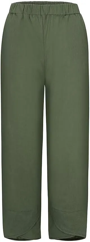 Cotton Capri Pants for Women Summer Baggy Linen Capri Pants High Waist Wide Leg Crop Pants Comfy Palazzo Trousers