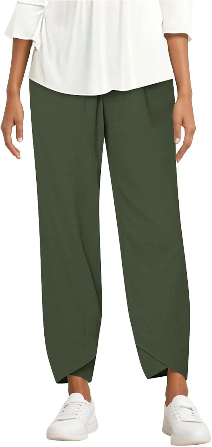 Cotton Capri Pants for Women Summer Baggy Linen Capri Pants High Waist Wide Leg Crop Pants Comfy Palazzo Trousers