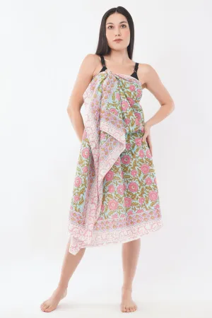 Cotton Hand Printed Pink Floral Beach Sarongs Wrap Koori
