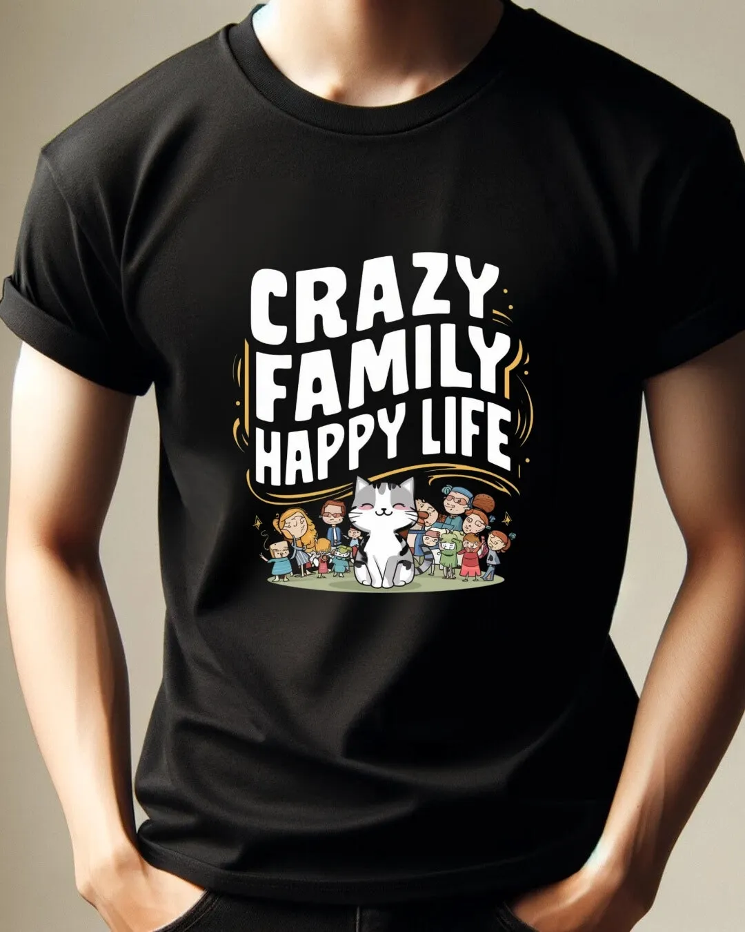 Crazy Family Happy Cotton T-Shirt
