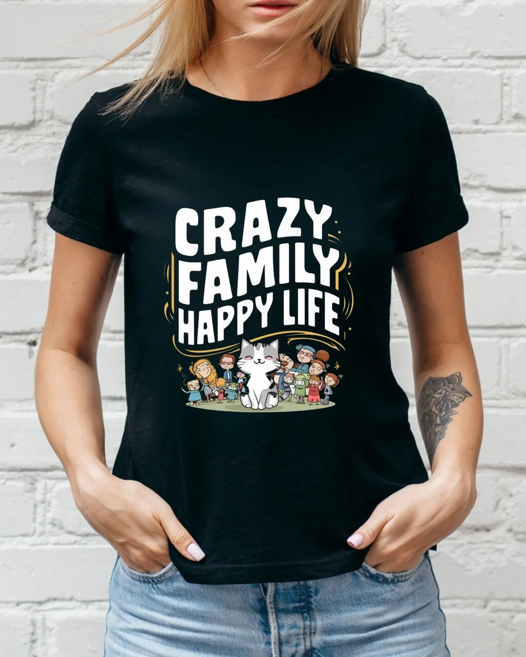 Crazy Family Happy Cotton T-Shirt