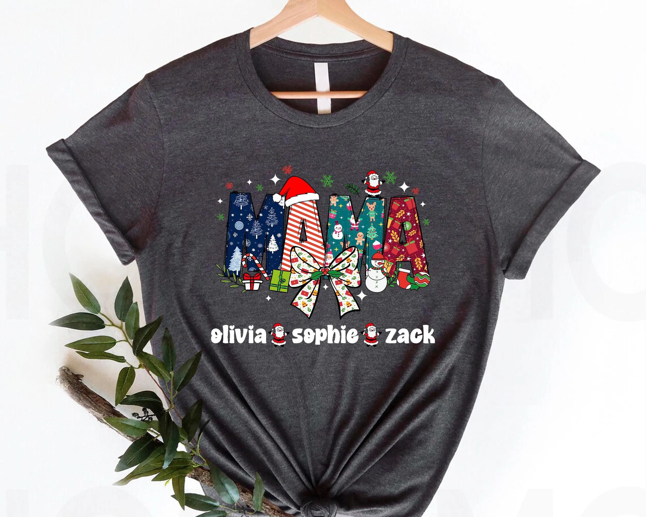 Custom Christmas Mama Shirt, Christmas Mama Shirt With Kids Name, Mama Claus Shirt