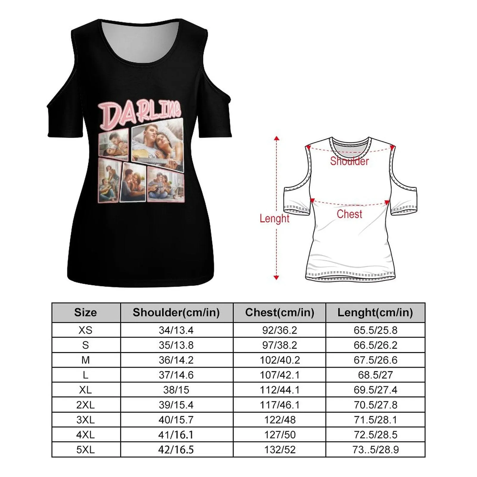Custom Photo Shirts Women's Darling Tie Off The Shoulder Round Neck Short Sleeve Top