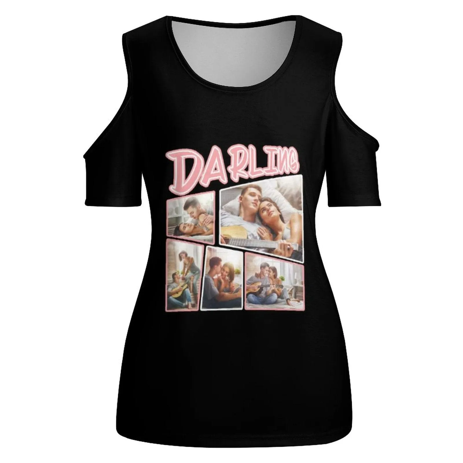 Custom Photo Shirts Women's Darling Tie Off The Shoulder Round Neck Short Sleeve Top