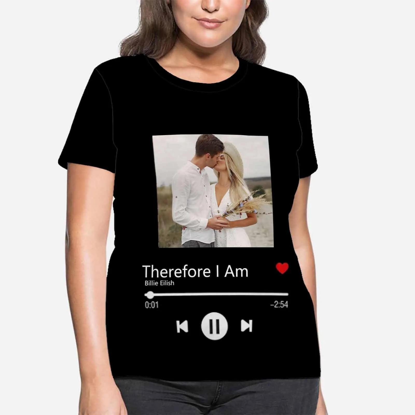 Custom Photo&Text Song Title Song Writer Shirts Personalized Loving Couple Women's All Over Print T-shirt
