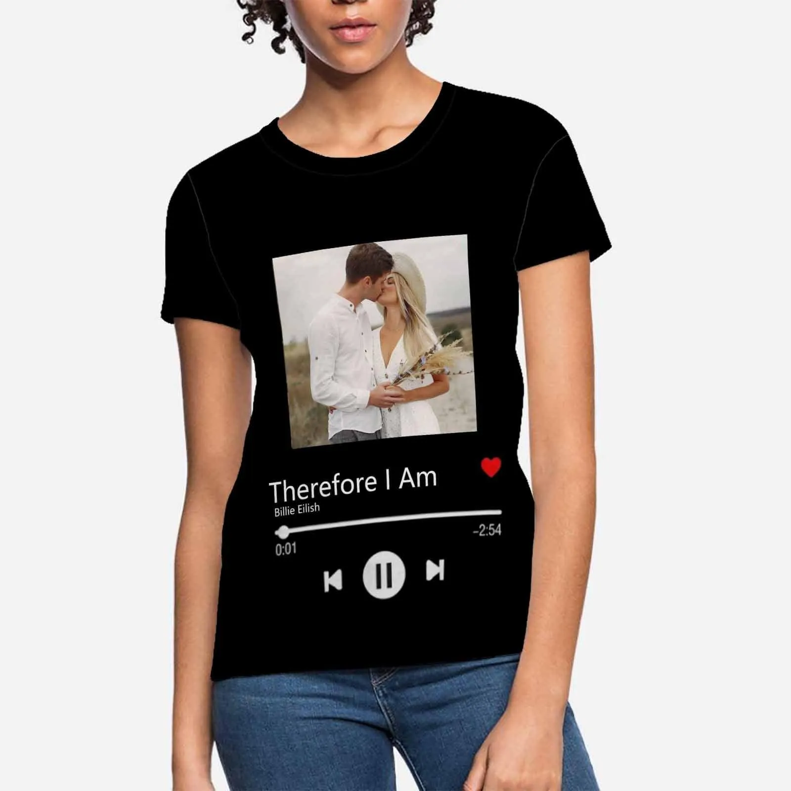 Custom Photo&Text Song Title Song Writer Shirts Personalized Loving Couple Women's All Over Print T-shirt