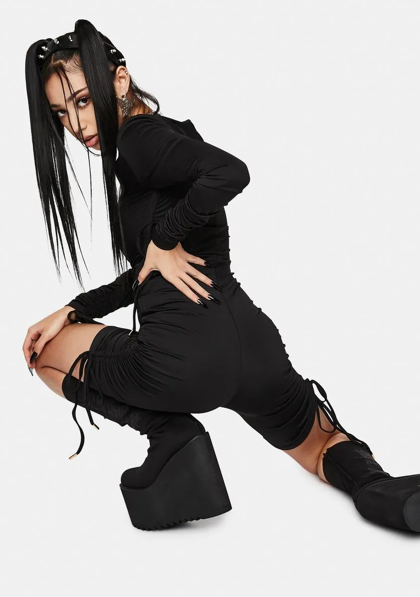 Drawstring Ruched Cyclesuit