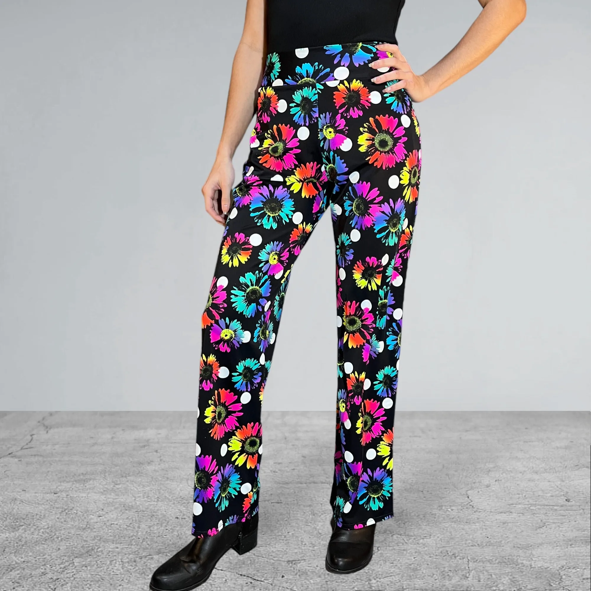 Electric Daisy Polka Dot Neon Straight Wide Leg Relaxed Fit Pants