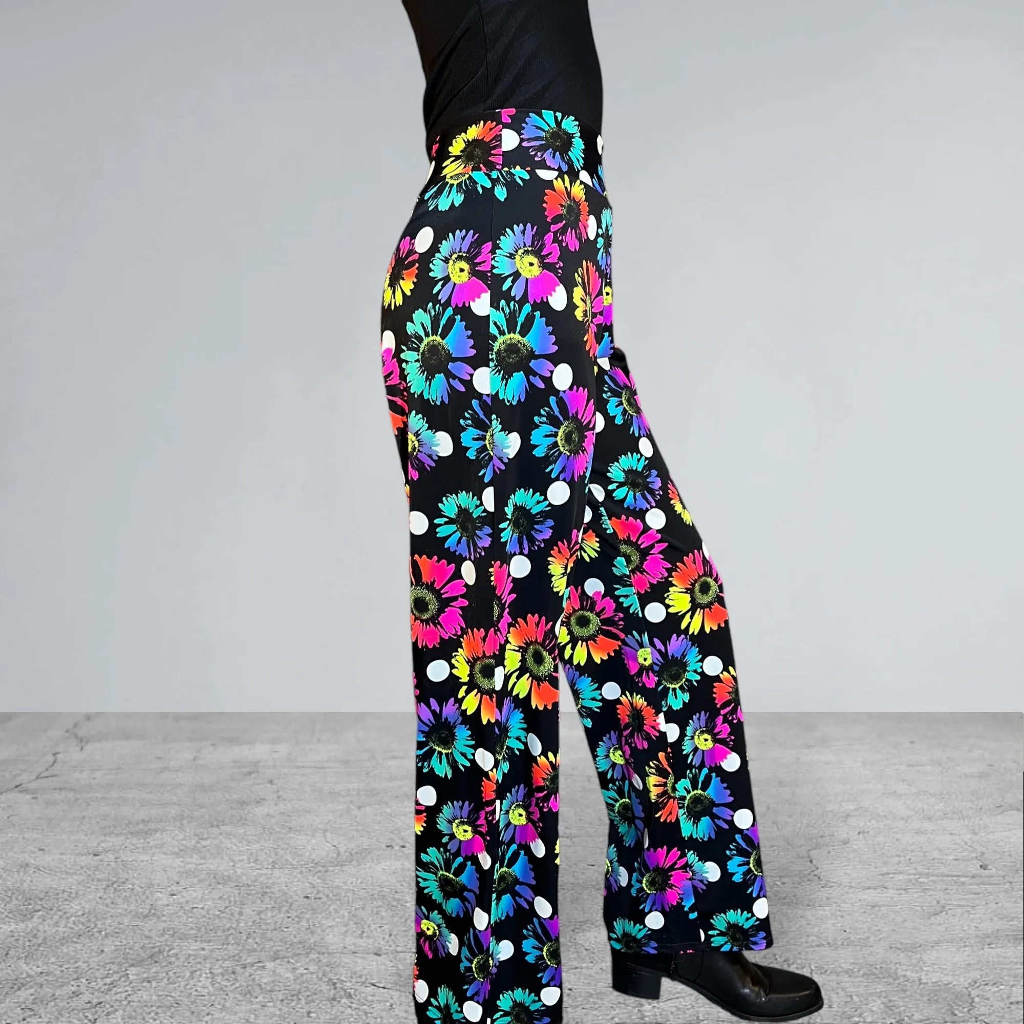 Electric Daisy Polka Dot Neon Straight Wide Leg Relaxed Fit Pants