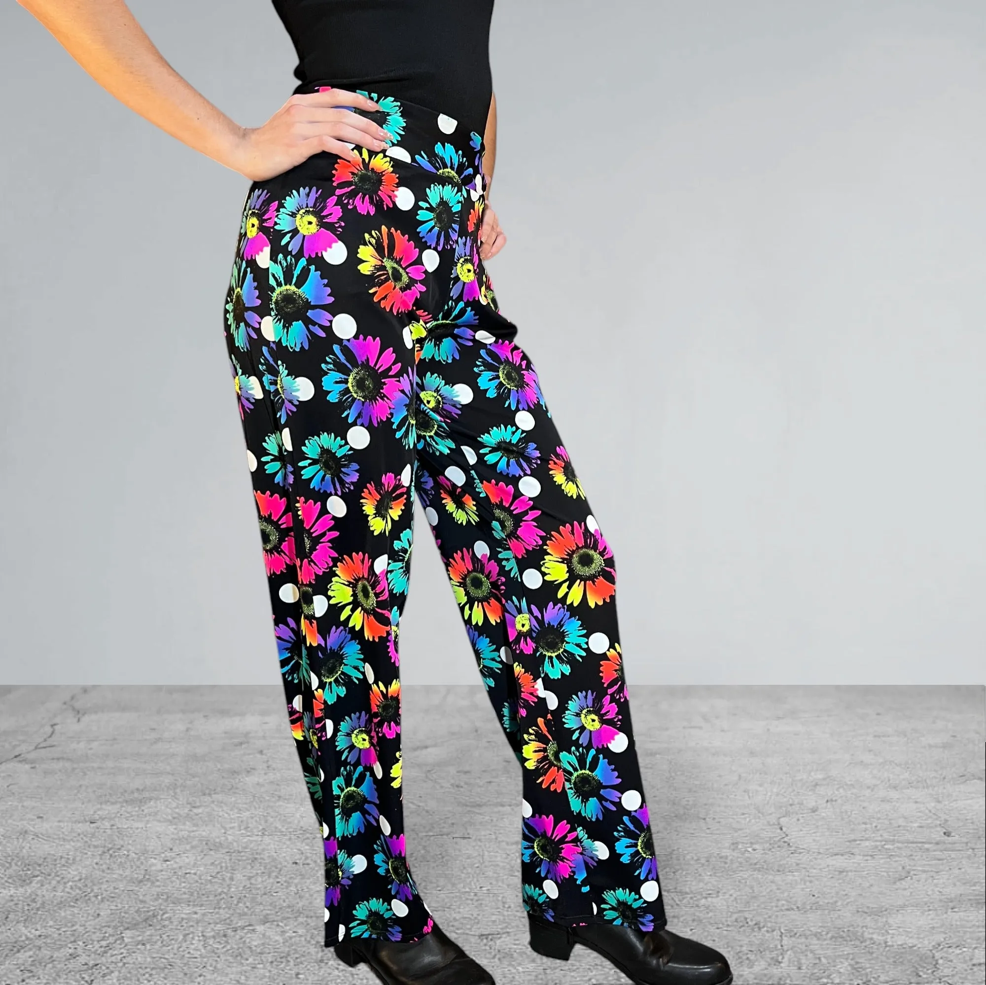 Electric Daisy Polka Dot Neon Straight Wide Leg Relaxed Fit Pants
