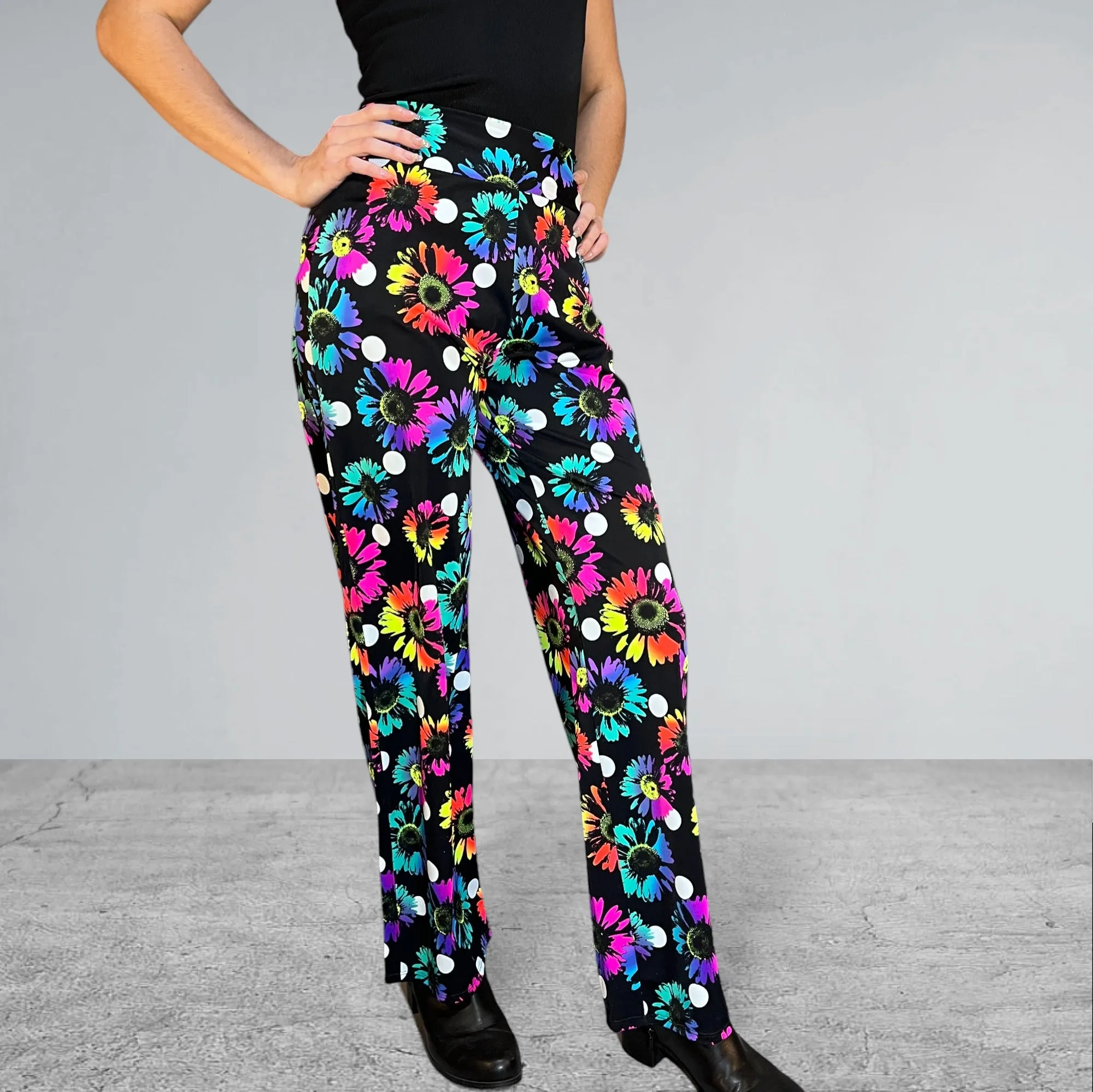 Electric Daisy Polka Dot Neon Straight Wide Leg Relaxed Fit Pants