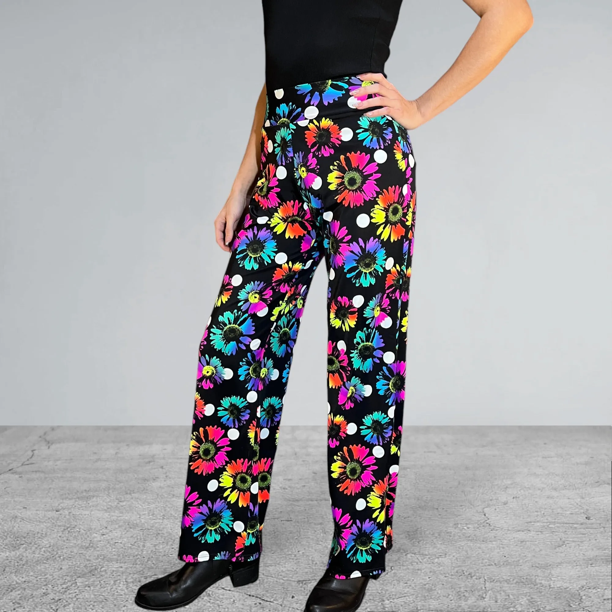 Electric Daisy Polka Dot Neon Straight Wide Leg Relaxed Fit Pants