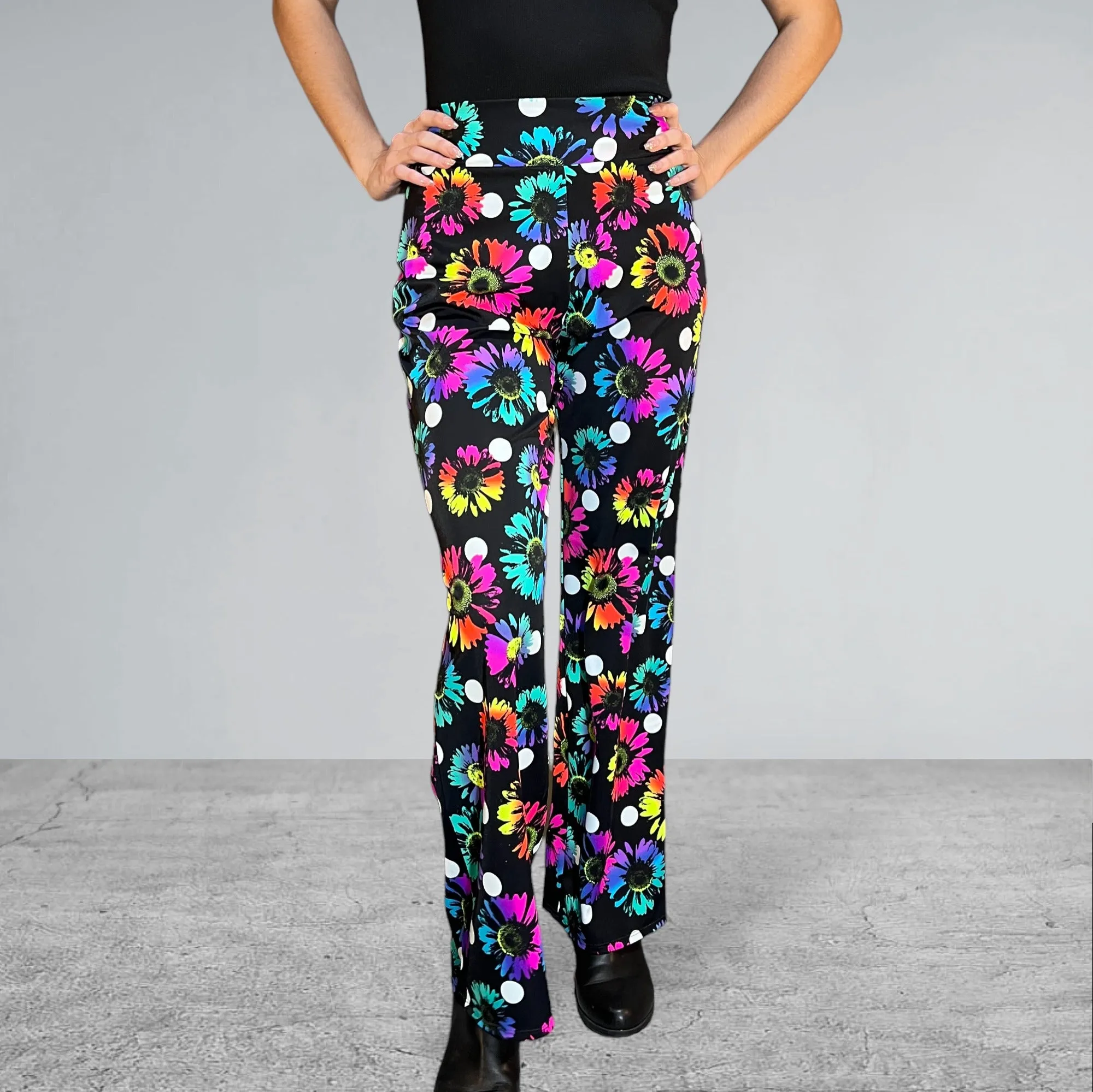 Electric Daisy Polka Dot Neon Straight Wide Leg Relaxed Fit Pants
