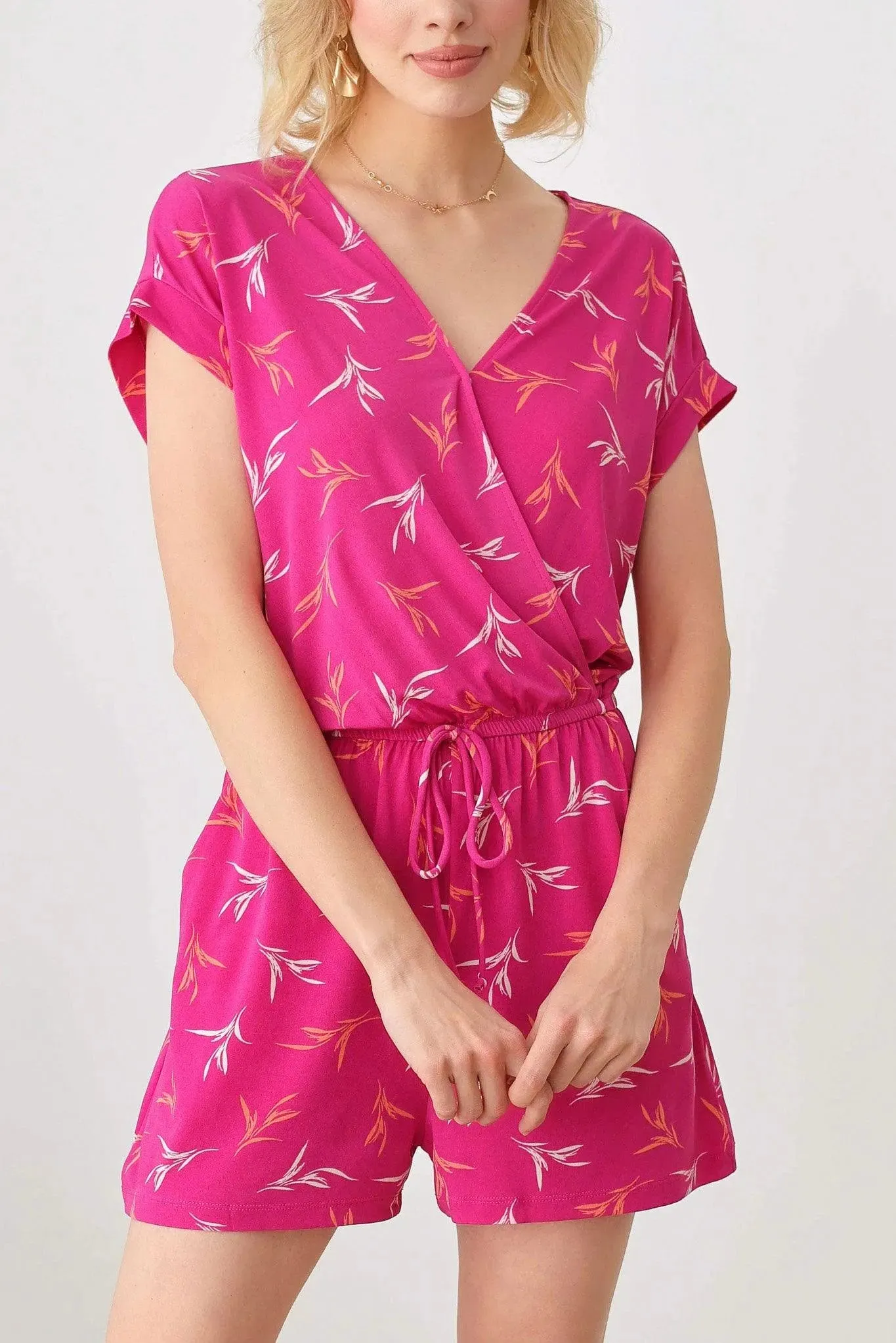 Floral Warp Button Closure On The Side elastic Waist Line Front Tie Romper