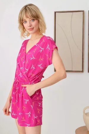Floral Warp Button Closure On The Side elastic Waist Line Front Tie Romper
